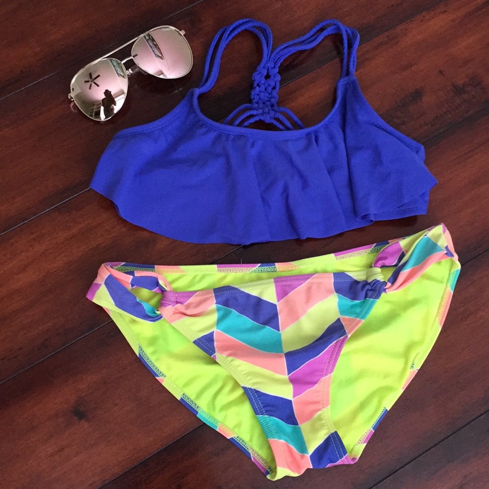 Royal Blue Ruffle Bikini Top w/Back Detail